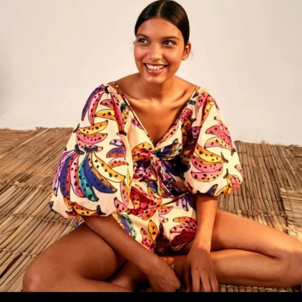 Farm Rio Banana Bunch Voluminous-sleeve Blouse In Multi, Size L - Picture 2 of 10